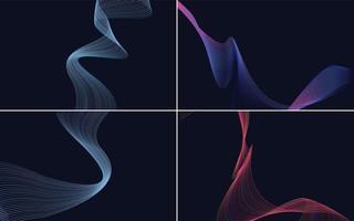 Set of 4 geometric wave pattern background Abstract waving line vector