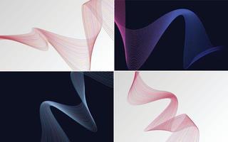 Set of 4 geometric wave pattern background Abstract waving line vector