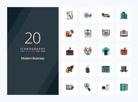 20 iconos llenos de línea de negocio moderna para presentación vector