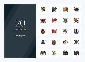 20 Thanksgiving line Filled icon for presentation vector