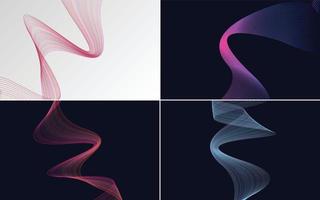 Set of 4 geometric wave pattern background Abstract waving line vector