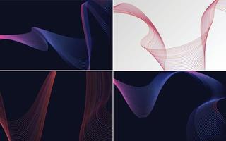 Set of 4 geometric wave pattern background Abstract waving line vector