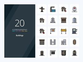 Icono lleno de línea de 20 edificios para presentación vector