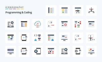 25 paquete de iconos de color plano de programación y codificación vector