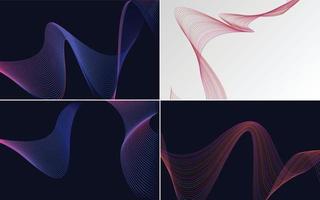 Set of 4 geometric wave pattern background Abstract waving line vector