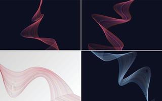 Set of 4 geometric wave pattern background Abstract waving line vector