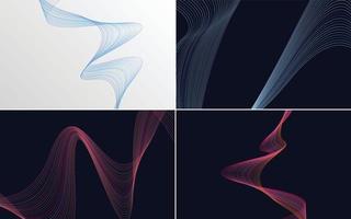 Set of 4 geometric wave pattern background Abstract waving line vector