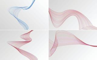 Set of 4 geometric wave pattern background Abstract waving line vector