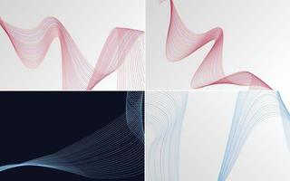 Set of 4 geometric wave pattern background Abstract waving line vector