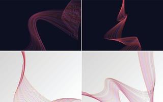 Set of 4 geometric wave pattern background Abstract waving line vector