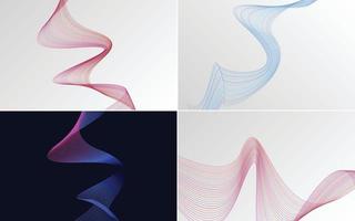 Set of 4 geometric wave pattern background Abstract waving line vector