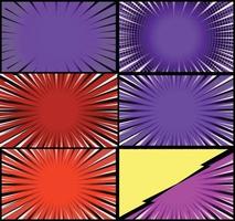 Comic book colorful frames background with halftone rays radial and dotted effects pop art style vector