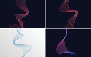 Set of 4 geometric wave pattern background Abstract waving line vector