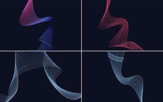 Set of 4 geometric wave pattern background Abstract waving line vector