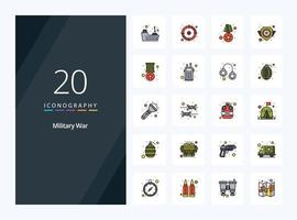 20 Military War line Filled icon for presentation vector