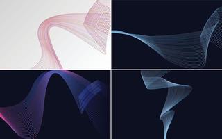 Set of 4 geometric wave pattern background Abstract waving line vector