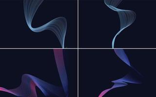 Set of 4 geometric wave pattern background Abstract waving line vector