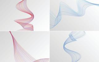 Set of 4 geometric wave pattern background Abstract waving line vector