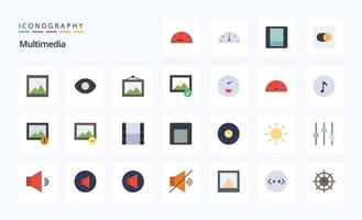 25 Multimedia Flat color icon pack vector