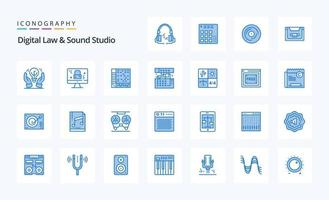25 paquete de iconos azules de estudio de derecho y sonido digital vector
