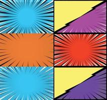 Comic book colorful frames background with halftone rays radial and dotted effects pop art style vector