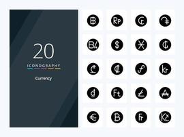 20 Currency Solid Glyph icon for presentation vector