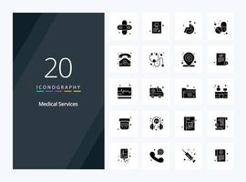 20 Medical Services Solid Glyph icon for presentation vector