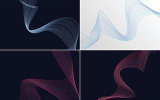 Set of 4 geometric wave pattern background Abstract waving line vector