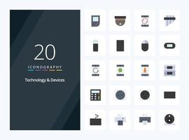 20 Devices Flat Color icon for presentation vector