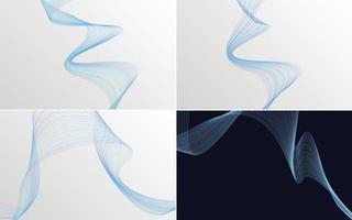 Set of 4 geometric wave pattern background Abstract waving line vector