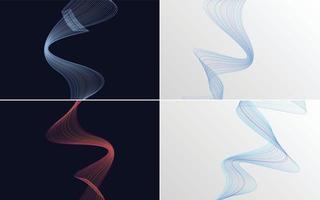 Set of 4 geometric wave pattern background Abstract waving line vector