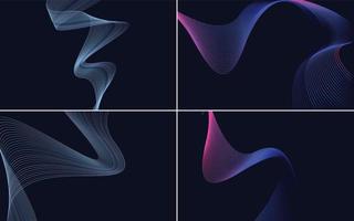 Set of 4 geometric wave pattern background Abstract waving line vector