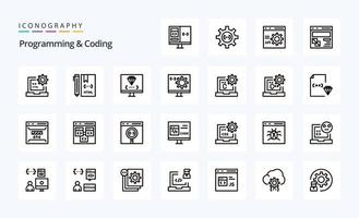 paquete de iconos de 25 líneas de programación y codificación vector