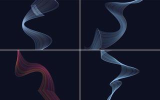 Set of 4 geometric wave pattern background Abstract waving line vector