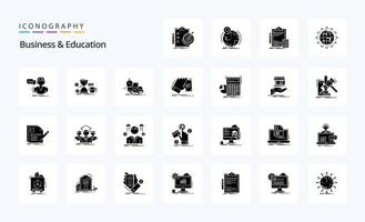 paquete de iconos de glifos sólidos de 25 negocios y educación vector