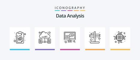 paquete de iconos de la línea 5 de análisis de datos que incluye seguridad. red. línea de tiempo carpeta. ajustes. diseño de iconos creativos vector