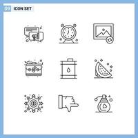 Group of 9 Modern Outlines Set for finance barrel image love briefcase Editable Vector Design Elements