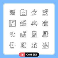 grupo universal de símbolos de iconos de 16 contornos modernos de álbum de música corazón hombre compatible con elementos de diseño vectorial editables vector