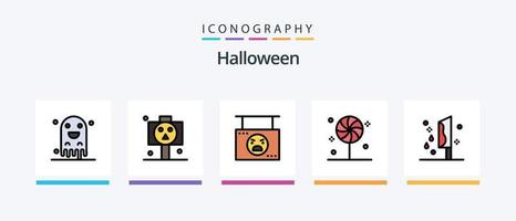 la línea de Halloween llenó el paquete de 5 iconos, incluido el ojo. cubilete. zombi. bola. funeral. diseño de iconos creativos vector