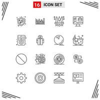 Pack of 16 Modern Outlines Signs and Symbols for Web Print Media such as job bag down computer mother Editable Vector Design Elements