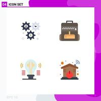 Pictogram Set of 4 Simple Flat Icons of cog bulb configuration education idea Editable Vector Design Elements