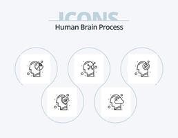 paquete de iconos de línea de proceso de cerebro humano 5 diseño de iconos. creatividad. psicología. cerebro. positivo. mente vector