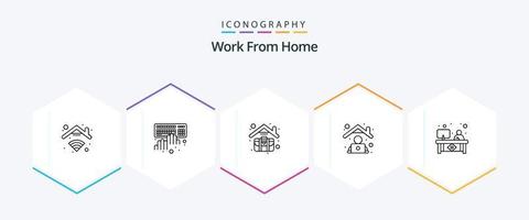 Work From Home 25 Line icon pack including desk. office. working. home. work home vector