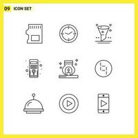 Group of 9 Modern Outlines Set for relax system browser pc computer Editable Vector Design Elements