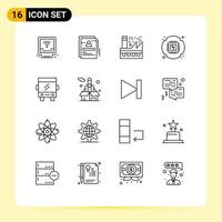 Pack of 16 Modern Outlines Signs and Symbols for Web Print Media such as hardware cpu user chip energy Editable Vector Design Elements