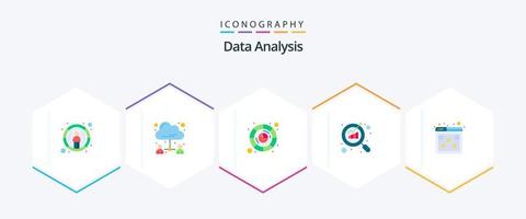 Data Analysis 25 Flat icon pack including page. search. user. graph. graph vector