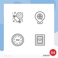 conjunto moderno de 4 colores planos y símbolos de línea de llenado, como supermercado, compras, cine, comercio, cookies, elementos de diseño vectorial editables vector