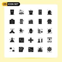 25 Universal Solid Glyphs Set for Web and Mobile Applications coding education public mobile food Editable Vector Design Elements