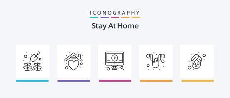 Stay At Home Line 5 Icon Pack Including playing. ace. gardening. art. drawing. Creative Icons Design vector