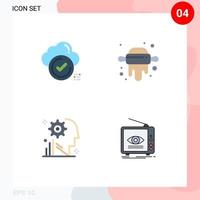 Mobile Interface Flat Icon Set of 4 Pictograms of ok user cloud pin gear Editable Vector Design Elements